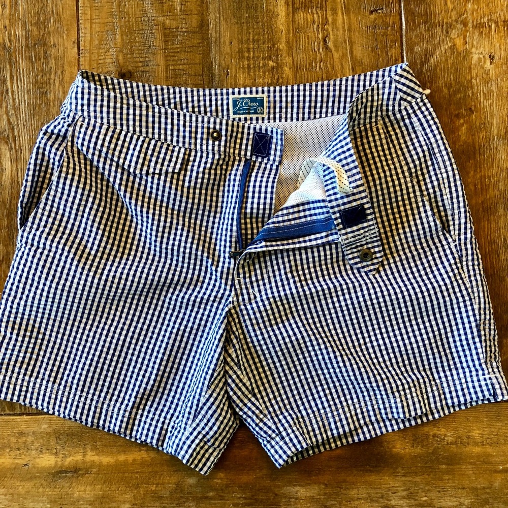 J. Crew 5” Gingham Seersucker Swim Shorts